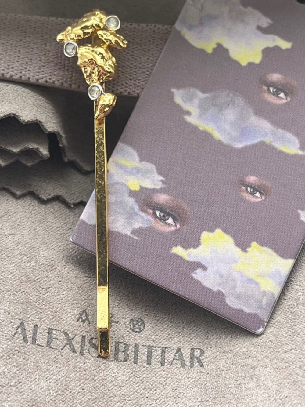 Alexis Bittar Cake Gold Tone Rhinestone Cluster Hair Bobby Pin
